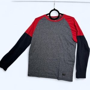 Red, Black and Gray Long Sleeve Colorblock Shirt Punk Skater
